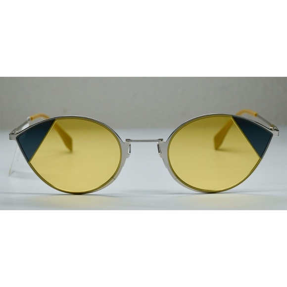 FENDI FF0342/S B1ZHO SILVER/GREY/BEIGE YELLOW CAT EYE SUNGLASSES. 51mm